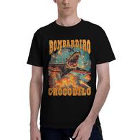 Bombardino Crocodile Men Women Printed T Shirt Brainrot Mem Funny Tee Shirt Short Sleeve Round Neck T-Shirt Cotton Summer Tops S black