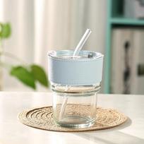 400ML Gėrimo Stiklinės su Dangteliais Stiklinis Šiaudelis Puodelis Rinkinys Skardinės Formos Stikliniai Puodeliai Alaus Stiklinės Kavos Pieno Sulčių Indai Termosiniai Puodeliai 401-500ml dangaus mėlyna spalva