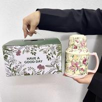 High Value Oil Painting Lily Kettle Cup Light Luxury Ceramic Water Cup Large Capacity Mug Household Afternoon Tea Water Cup 650ml gray