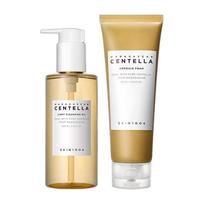 SKIN1004 Madagascar Centella Double Cleansing Duo – Light Cleansing Oil 200ml & Ampoule Foam 125ml Set, Complete Pore Care & Makeup Removal white