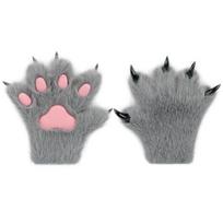 Furry Fur Cat Wolf Fox Dog Fluffy Animal Paws Claws Gloves Mittens Hands Costume Cosplay Halloween Christmas For Kids S gray
