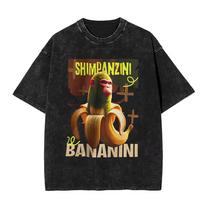 Shimpanzini Bananini Funny Banana Monkey Meme Washed Tshirt Men Women Casual Cotton Vintage T Shirt Male Fashion Humor Tshirts S black