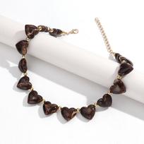 New Leopard Acrylic Heart Shape Beaded Choker Necklace for Women Trendy Retro Resin Clavicle Collar Valentine's Day Jewelry Gift