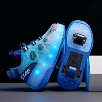 LED Inline riedučiai Vaikams Ritinio sporto batai su ratukais 2 ratų riedučiai Skraidantys riedučiai Sportiniai greičio ratukai Sportbačiai 28 blue