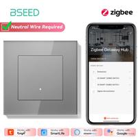 BSEED ZigBee Click Switches Series Wall Smart Click Light Switches Yellow Backlight Glass Frame Tuya APP Switch EU Standard ZigBee&EU standard