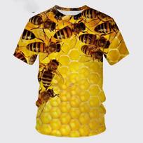 Summer New Casual Bee Pattern Men's Printed T-shirt Street Pop Hip Hop Personalized Round Neck Comfortable Short Sleeve S yellow