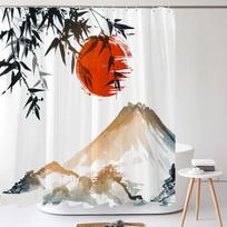 Japanese-Style 3D Mount Fuji And Flower Print Shower Curtain With Hook Natural Landscape Home Decoration Bathroom Curtains W60H190(CM)-1 Pcs white