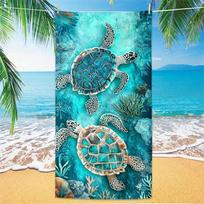 Retro Sea Turtle Print Beach Towel Blue Ocean Coral Quick Dry Towel for Summer Beach Swimming Pool Travel Camping Gym Daily Uses W30*H60(CM) blue