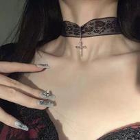 Retro Cross Pendant Lace Choker Necklace For Women Girls Clavicle Chain Jewelry Party Gift as the picture