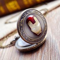Commemorative Retro Superman Marvel Animation Collection Pocket Watch Nostalgic Flip Men's and Women's Necklace Watch Factory iron Man gray