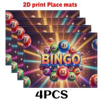 2pcs/4pcs/6pcs Bingo Game Placemats (2D Print)Bingo Game, Colored Spheres Around The Words  BINGO.  11.8X17.7In-Chic Table Protector for Handmade 4PCS beige
