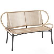 2 vietų sodo suolas, lauko suolas iš pintos dervos su metaliniu rėmu, atsparus oro sąlygoms, natūralus 138 x 62 x 83 cm