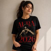 Aura 2026 marškinėliai Diljit Dosanjh Kaukolė su turbanu grafika, tamsiai raudona tipografija 3XL brown