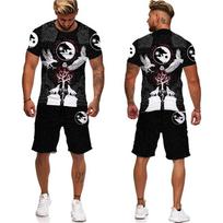 Vasaros Viking Tattoo Graphic 3D Print Vyriški marškinėliai/Kostiumai Laisvalaikio kaklo trumpomis rankovėmis sportinės aprangos marškinėliai ir šortai 2 dalių komplektas sportinis kostiumas 6XL gray