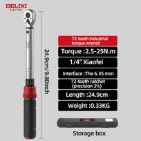 DELIXI ELECTRIC 1/4  Drive Torque Wrench with Storage Box 1-6N.m /2.5-25N.m High Precision Tools for Electronics Automotive DIY 2.5-25N.m