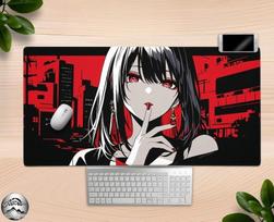Noir Anime Girl Mouse Pad Large Rubber Base Antislip PC Desk Accessories Mousepad for Offices and Gamer Keyboard Mats Decor Mat 800x400x2mm red