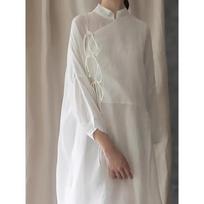 Women's Spring/Summer Linen Mandarin Collar Shirt Dress, Traditional Chinese-Style Buttoned Qipao, Hanfu Shirt Dress XL gray