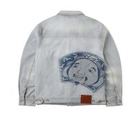 Evisu 2025 Autumn Buddha Head And Seagull Print Casual Long Sleeve Polo Denim Jacket Men jackets 2EAHTM5DJ1011RXDN L white
