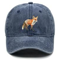 Forest Fox Print Baseball Cap Washed Distressed Snapback Sun Cap Animal Dad Hat for Unisex Women Outdoor Sport Daily Headwear black