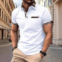Essential! Men's short-sleeve polo with plaid accents, stylish casual wear. S white