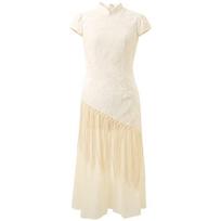 Sancai New Chinese Style Tasseled Burnout A-Line Long Dress S