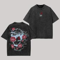Anime OSHI NO KO Tshirt For Men Clothing Hoshino Ai Summer Short Sleeve Tee Shirt Vintage Yk Washed Cotton Tshirts XL gray