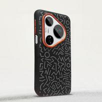Geometric Graffiti Leather Phone Case for Huawei Pura 80 Ultra Pura 80 Pro Plus P80 Pro Metal Lens+Independent Button Hard Cover Pura80Pro juoda