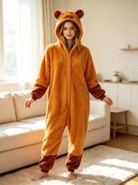 Unisex kombinezonas Kapibara Kigurumi Suaugusiems Vilnos Anime Pižama Namų apranga Kalėdos Helovinas Cosplay Kostiumas Jumpsuit S beige