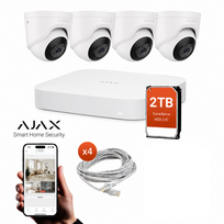4 lauko AJAX kupolinių vaizdo kamerų komplektas, 5 megapikseliai, 2TB kietas diskas, AI vaizdo analitika