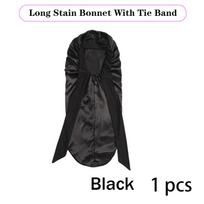 Soft Silky Long Satin Bonnet For Natural Hair And Curly Hair Extra Large Size Hair Cap With Tie For Comfortable Night Sleep 1Pcs black