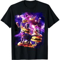 Galaxy Laser Cat On Burger - Space Cheeseburger Cats T-Shirt S juoda