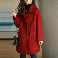 Southeast Asia Women's Mid-Length Woolen Coat: Korean Style, Warm, Loose Fit for Autumn/Winter M raudona