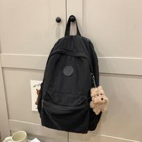 Schoolbag High-value schoolbag Female college students Simple and versatile solid color travel backpack Folding large-capacity high school backpack Bag with accessories white