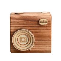 Wooden Camera Storage Box Rustic Retro Camera Shape Container with Sliding Lid DIY Handmade Camera Model Toy Decoration chaki