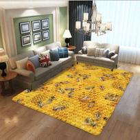 Cartoon Honeycomb Area Rug Bee Flowers Rug for Kids Girls, Flying Wildlife Geometry Carpet for Living Room Bedroom Decoration 40x60cm 16x24 inch