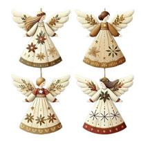 Mediniai angeliukų kalėdiniai papuošimai, kaimiško stiliaus sodybos angeliukų dekoracijos, kabinami kalėdinės eglutės papuošimai šventiniam namų dekorui 4pcs beige