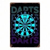 Metal Wall Art Neon Dartboard Sign Man Cave Decor blue
