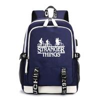 Stranger Things Stranger Kuprinė USB Įkrovimas Šviečianti Kuprinė Vidurinės Mokyklos Krepšys double layer mėlyna