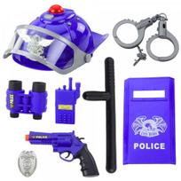 LEAN Toys Policijos rinkinys vaikams: šalmas, pistoletas, antrankiai ir priedai, 9 vnt.