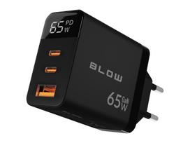LCD sieninis įkroviklis, USB lizdas + USB-Cx2 PD 65W GAN juodas vatmetras