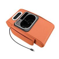 5-in-1 Car Armrest Organizer with Tissue Cup Holder USB Charging Port Ambient Light Car Interior Storage Booster Pad for Most Vehicles Portable Car oranžinė