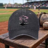 Japanese Cherry Blossom Mount Fuji Washed Baseball Cap Unisex Adjustable Cotton Denim Outdoor Hat One Size gray