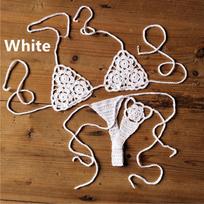 Handmade crochet mini bikini set, beach micro-swimsuit, sexy sunbathing swimsuit M balta