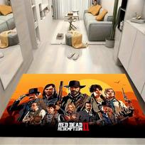 Red Dead Redemption 2 Character Group Illustration Orange Sunset Print Area Rug Western Game Non Slip Entryway Floor Mat Gamer Living Room Decor Rug 40x60cm( 15x23in ) orange
