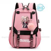 Danganronpa Kuprinė Anime Mochila Mokyklinė Kuprinė Studentui USB Prievadas Kelioninės Rankinės Nešiojamam Kompiuteriui Atsitiktinė Didelė Messenger Rankinė Dovana 12 inches pink