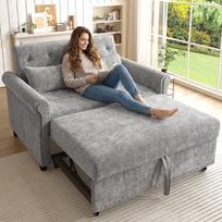 3-in-1 sofa-lova, 2 vietų sulankstoma sofa su 3 padėčių reguliuojamu atlošu, ištraukiama svečių lova iš veliūro audinio, komplekte 2 komforto pagalvės 120 x 80 x 82 cm pilka