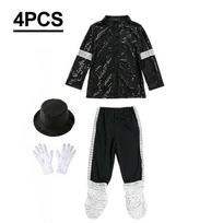 Berniukų Michael Jackson Cosplay Apranga Blizgučiai Dainininkas Scenos Kostiumas Vaikams Helovinas Karnavalo Šventė Šokio Pasirodymas Apsirengimas 3-4Y (Size S) black