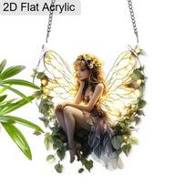 Acrylic Floral Fairy Suncatcher, Stained Glass Style Window Hanging Ornament for Fantasy and Nature Lovers 20cm/7.87Inch beige