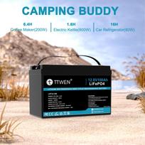 TTWEN 12V 100Ah LiFePO4 Battery Without Bluetooth