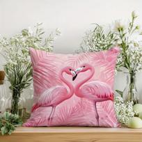 Pink Flamingo And Tropical Leaf Design Printed Decorative Cushion Cover For Daily Home Decoration 30X30CM